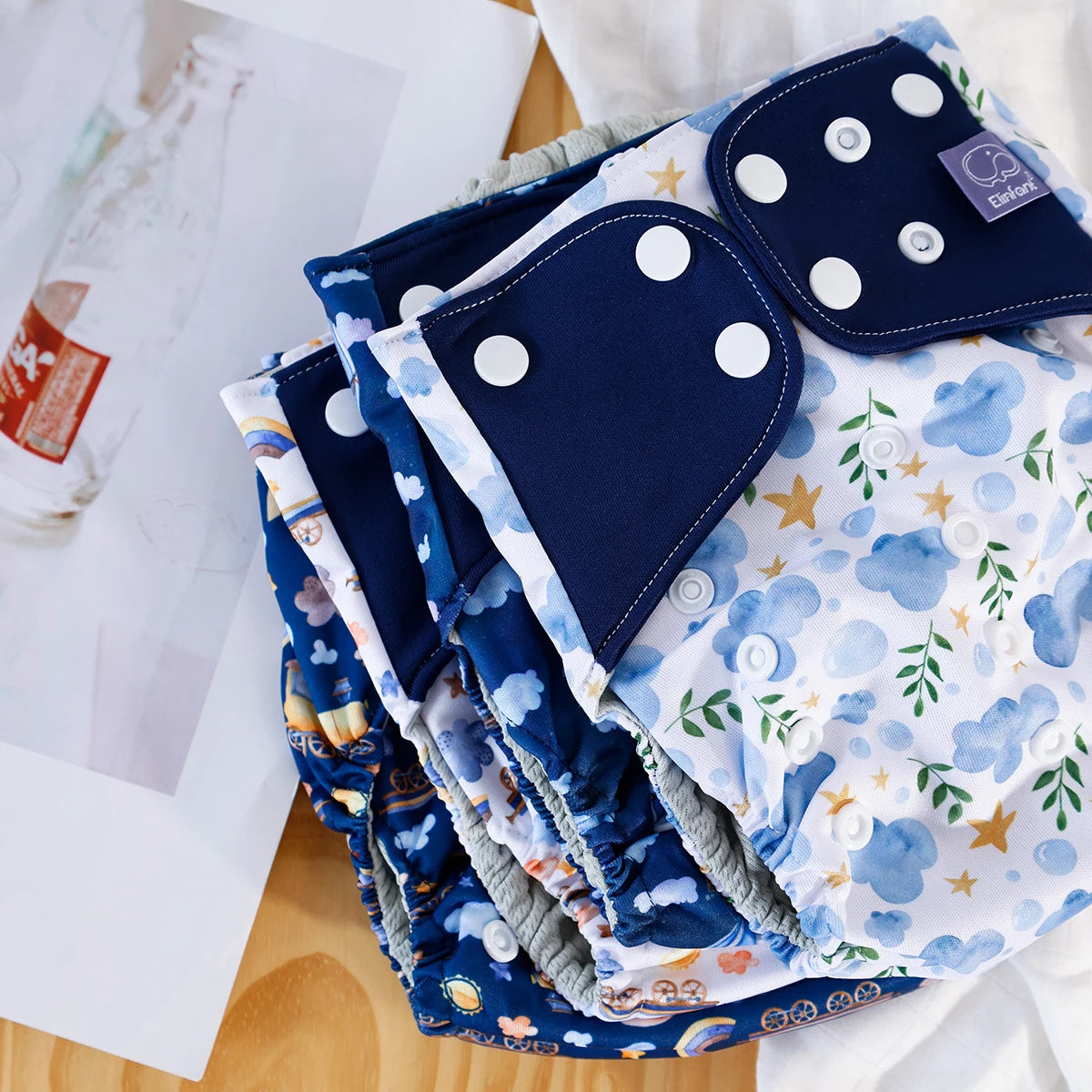 Set of 4 Washable Reusable Cloth Diapers (Adjustable, 3-15kg) SD05
