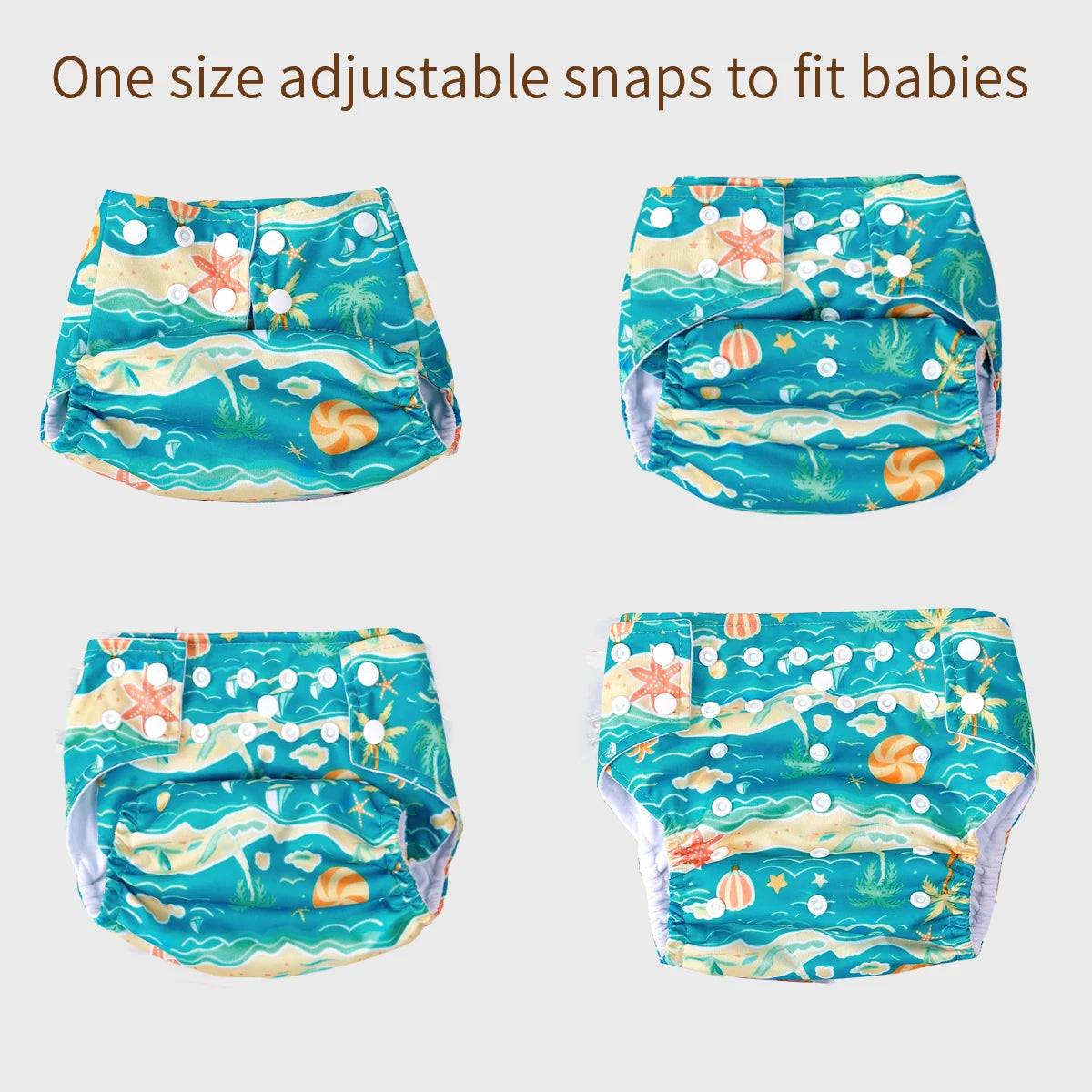 Elinfant Set of 3 Pocket Cloth Diapers (Adjustable Snap, Suede Inner, 3-15kg) 03