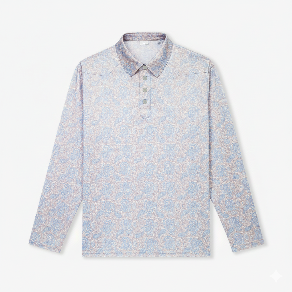 Long-sleeve shirt with a subtle pattern on a white background