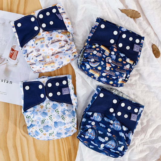 Set of 4 Washable Reusable Cloth Diapers (Adjustable, 3-15kg) SD05