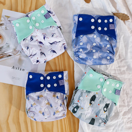 Set of 4 Washable Reusable Cloth Diapers (Adjustable, 3-15kg) SD23
