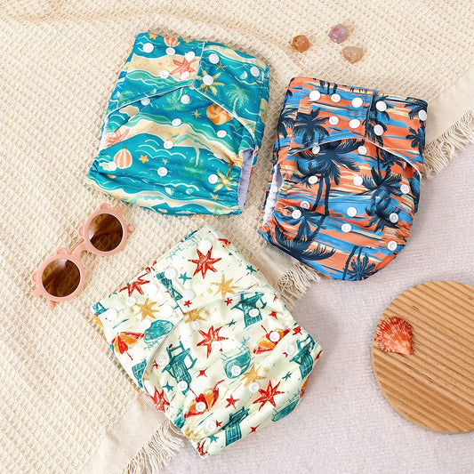 Elinfant Set of 3 Pocket Cloth Diapers (Adjustable Snap, Suede Inner, 3-15kg) 02