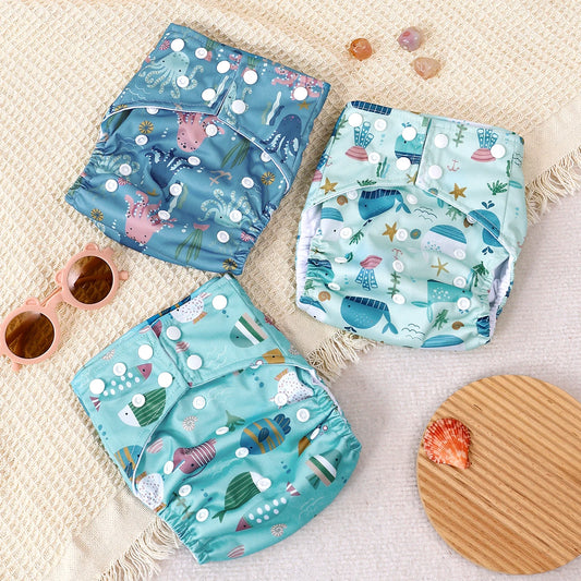 Elinfant Set of 3 Pocket Cloth Diapers (Adjustable Snap, Suede Inner, 3-15kg) 01