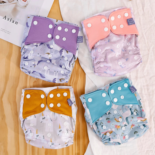 Set of 4 Washable Reusable Cloth Diapers (Adjustable, 3-15kg) SD24