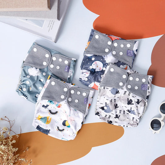 Set of 4 Washable Reusable Cloth Diapers (Adjustable, 3-15kg) SD03